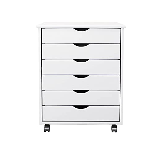 White Solid Wood 6 Drawer Roll Cart L43558