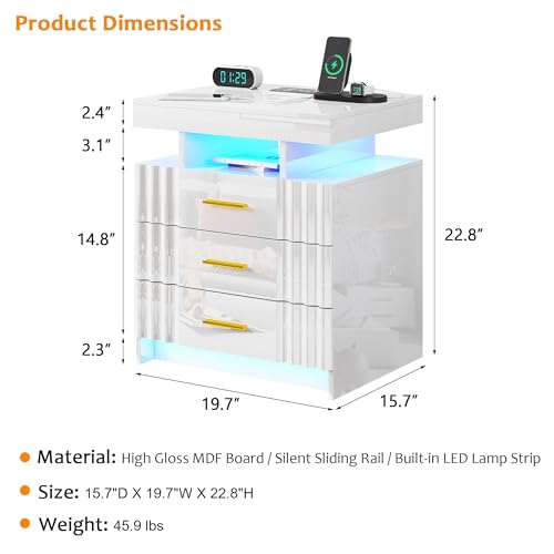 Black Nightstand with Charging Station and Storage Drawers X42243