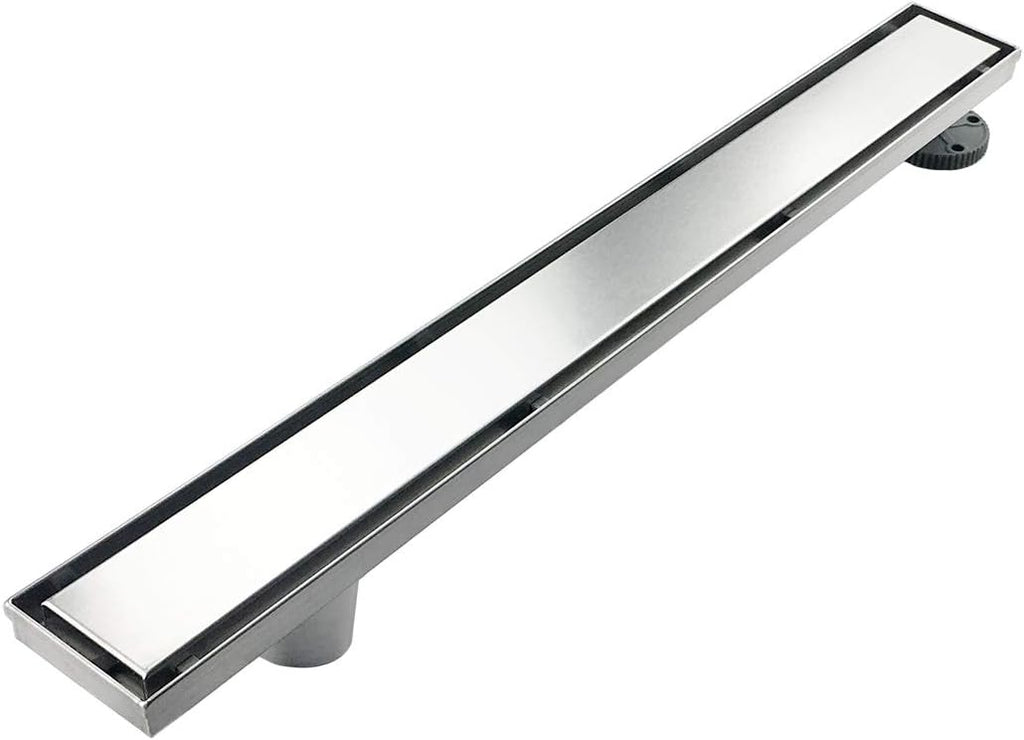 36-Inch Offset Linear Shower Drain with Tile Insert Grate Cover, Brushed 304 Stainless Steel Rectangle Side Outlet Shower Floor Drain P7046
