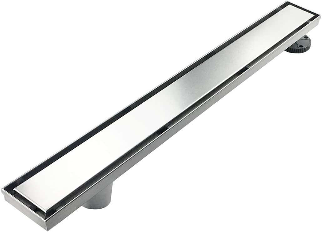 36-Inch Offset Linear Shower Drain with Tile Insert Grate Cover, Brushed 304 Stainless Steel Rectangle Side Outlet Shower Floor Drain P7046