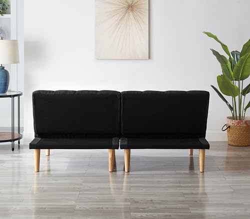 Blue Corduroy Convertible Futon Sofa Bed with Wooden Legs U254