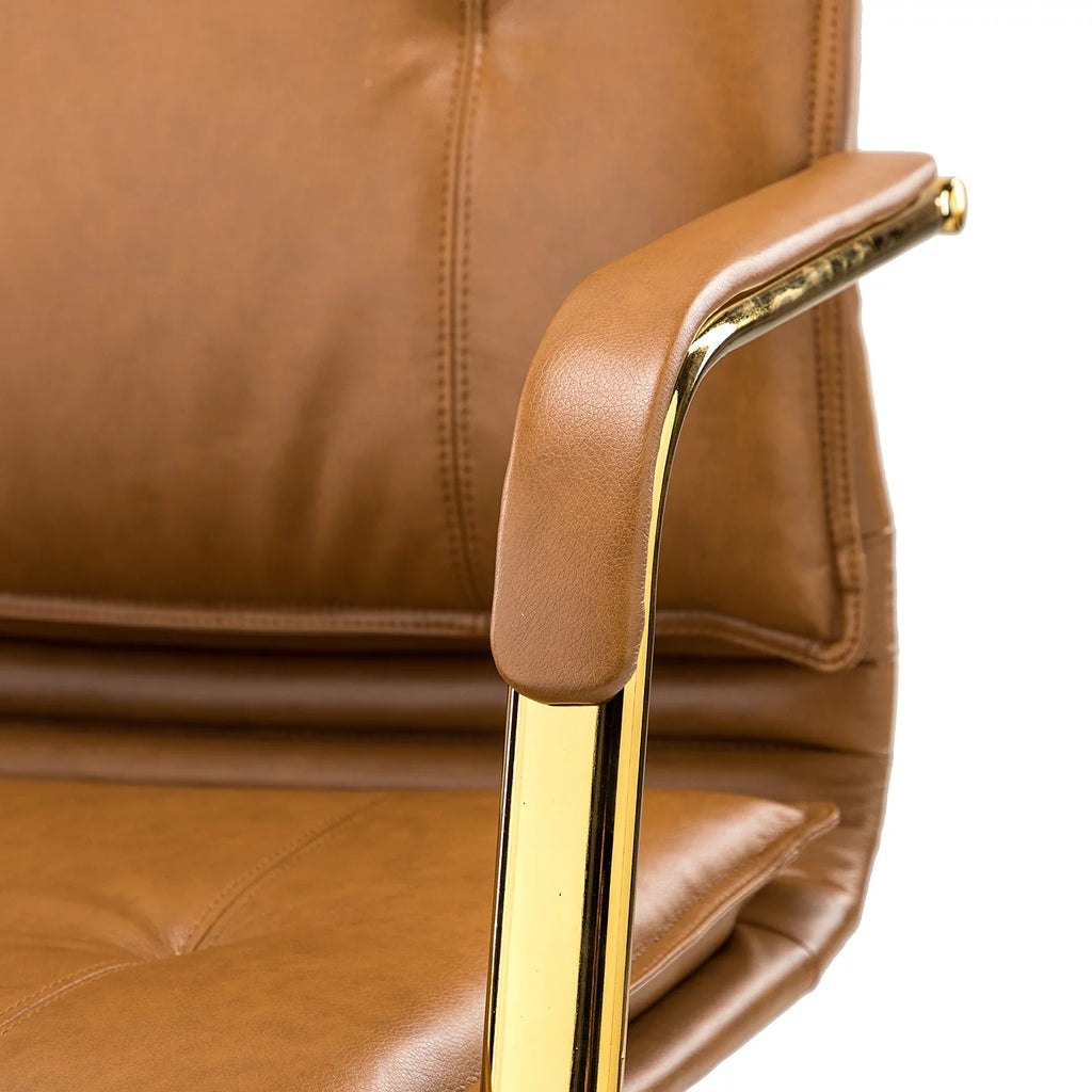 Camel Vegan Leather Task Chair with Tufted Mid Back Armrest Swivel Adjustable F784