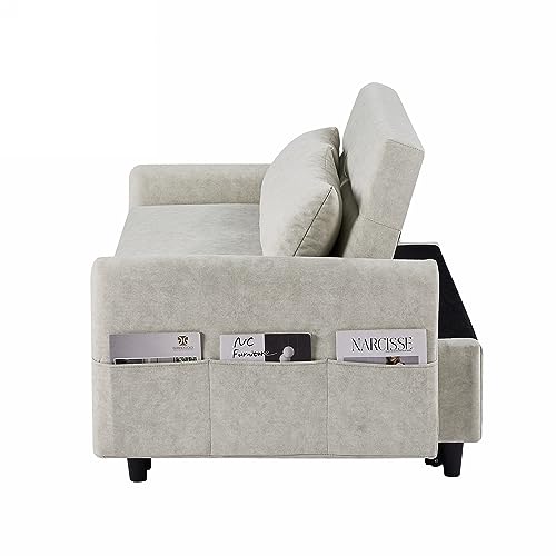 Gray 3 in 1 Convertible Sleeper Sofa Futon Couch Pullout Bed with Storage Pockets Y651277