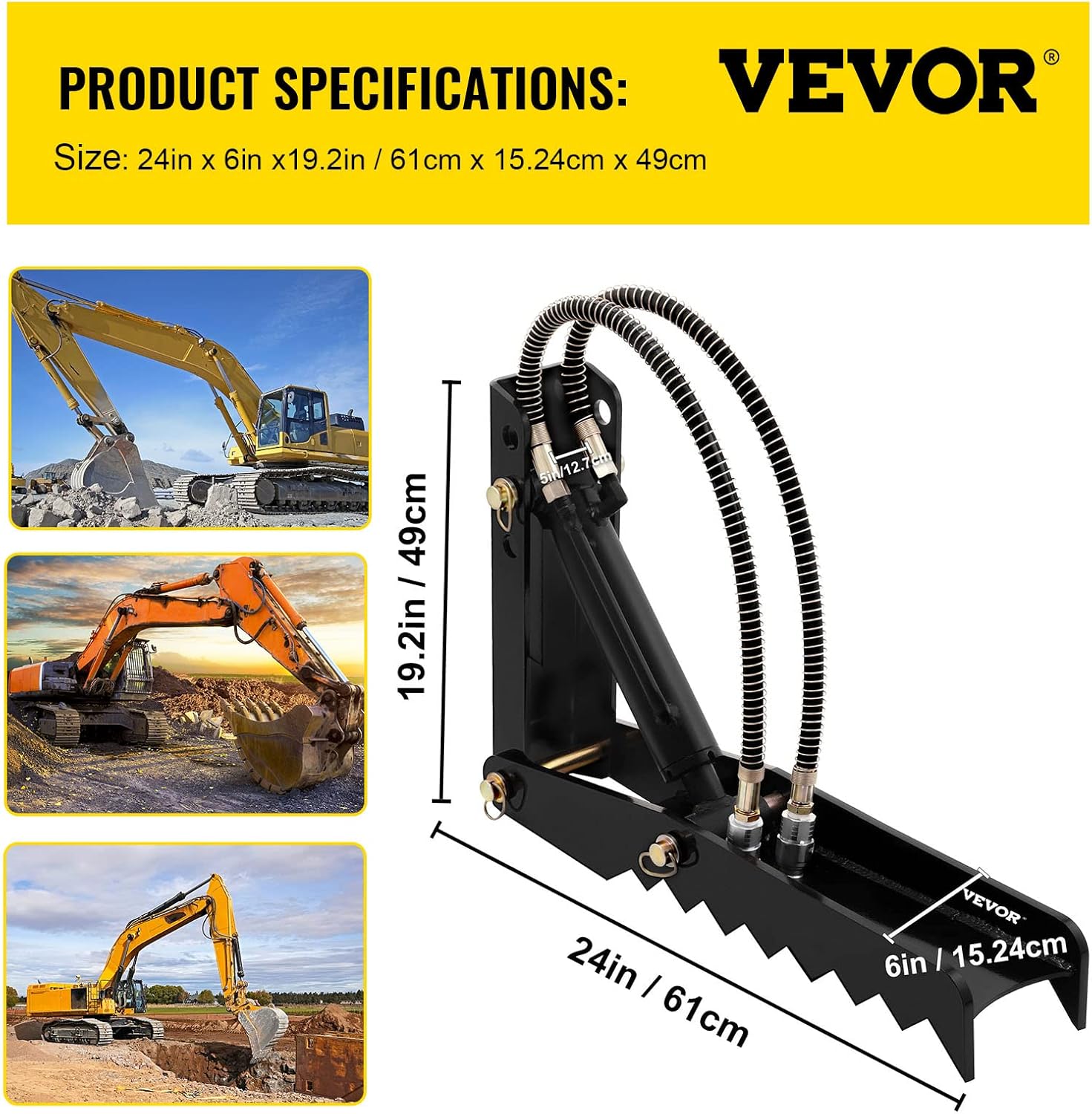 24 inch Hydraulic Backhoe Excavator Thumb Attachments Weld On 1/2in Teeth Thick Steel Plate Assembly with Hydraulic Cylinder Z410