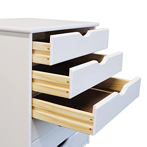 White Solid Wood 6 Drawer Roll Cart L43558