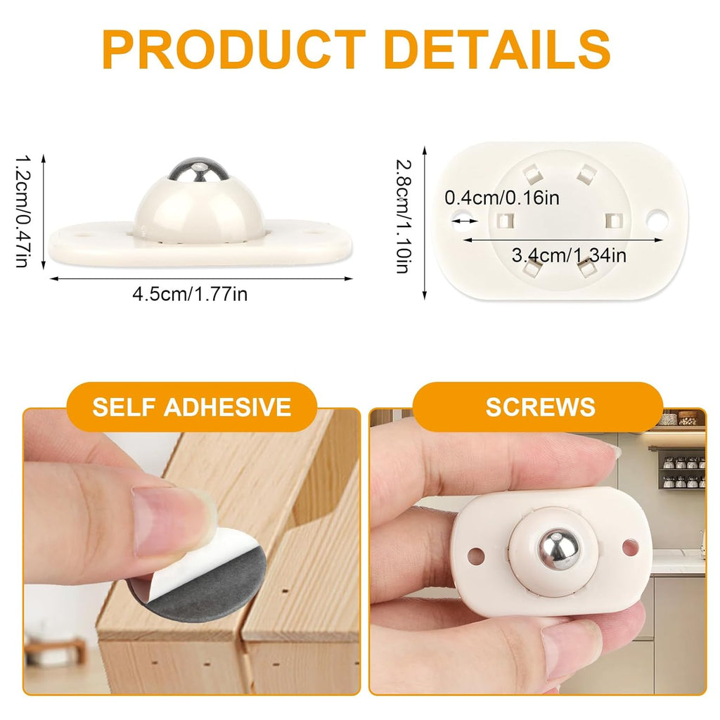 White 8 Pack Self-Adhesive Mini Caster Wheels 360° Swivel Y80244