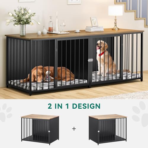 Black Double Dog Kennel Furniture with Divider K888