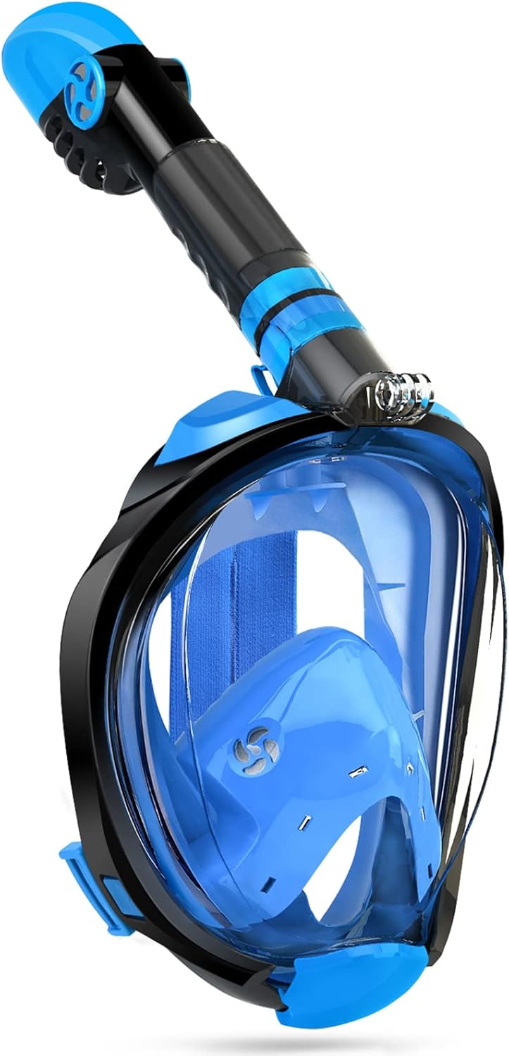 Full Face Snorkel Mask with Detachable Camera Mount, Panoramic 180 Degree View Dive Mask, Dry Top Set, Pack of 2 G8976