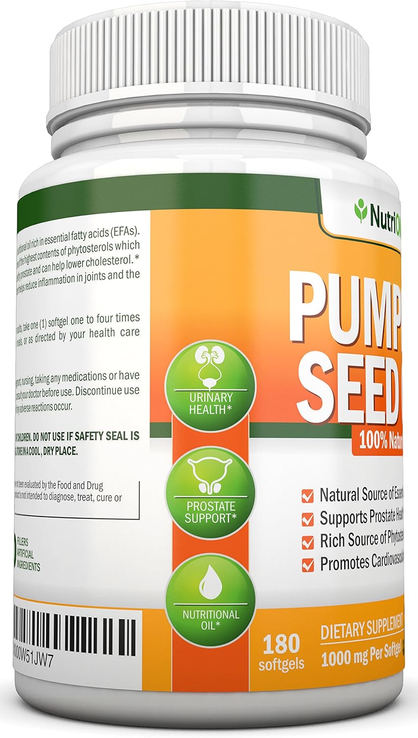 Cold-Pressed Natural Pumpkin Seed Oil 1000mg 180 Softgels J889779