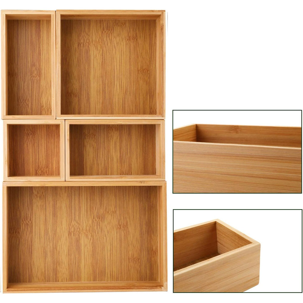 Set of 5 Bamboo Drawer Organizer Boxes X2502