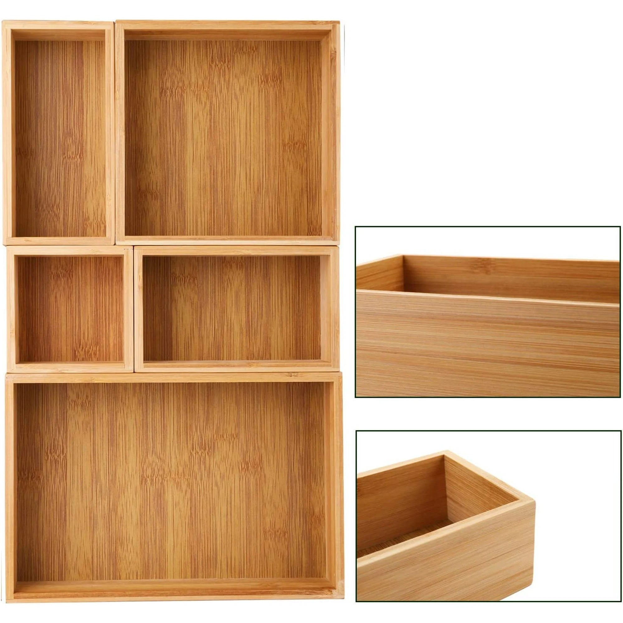 Set of 5 Bamboo Drawer Organizer Boxes X2502