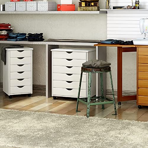White Solid Wood 6 Drawer Roll Cart L43558