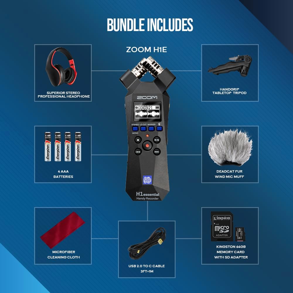 Stereo Handy Recorder Portable Audio Recorder 32 Bit Float USB X/Y Microphone 64GB SD Tripod Headphone G46663