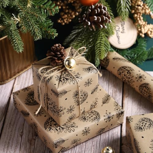Christmas Wrapping Paper, Jumbo Roll Kraft Paper - Christmas Tree Design - 30 Inches x 100 Feet L8756