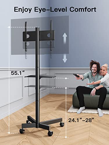 Rolling TV Stand on Wheels for 23-60 Inch TVs, Height-Adjustable with Shelf, Max VESA 400x400mm U191532