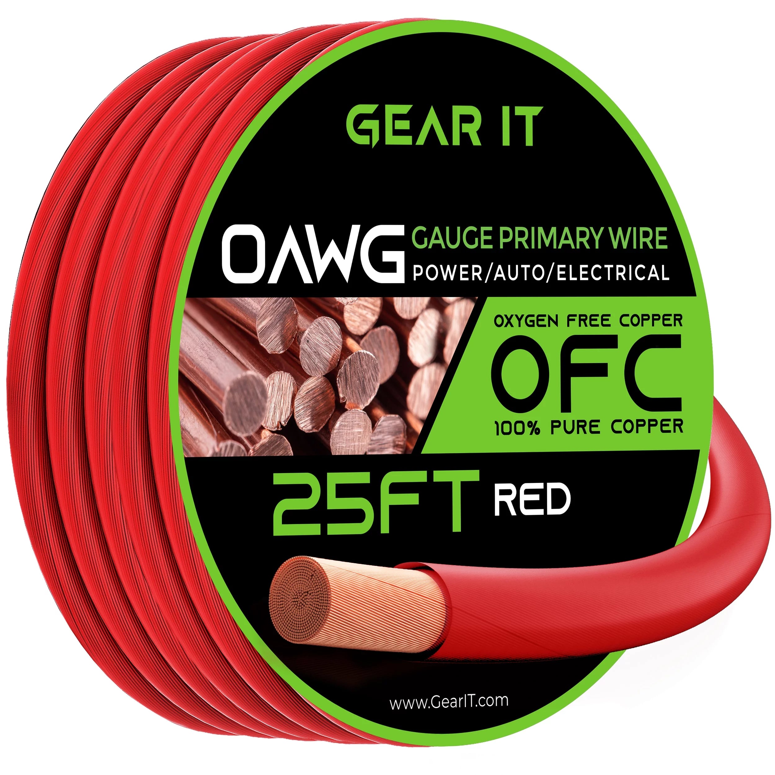 1/0 Gauge Oxygen Free Copper OFC 25ft Red Translucent Primary Automotive Wire P535