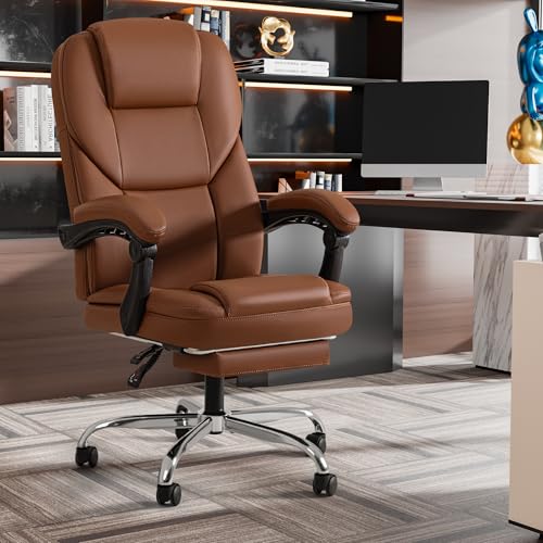 Brown Ergonomic High Back Leather Office Chair with Footrest K9590