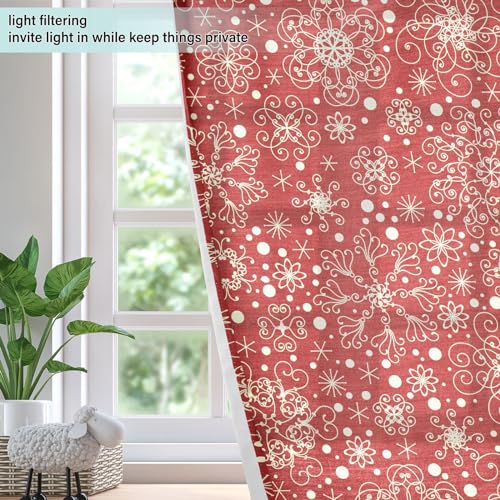 63 Inch Length Winter Snowflakes Pattern 2 Panel Curtains Q89249