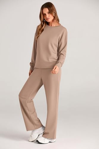 2 Piece Long Sleeve Pullover Tops And Long Pants Lounge Sets V6574