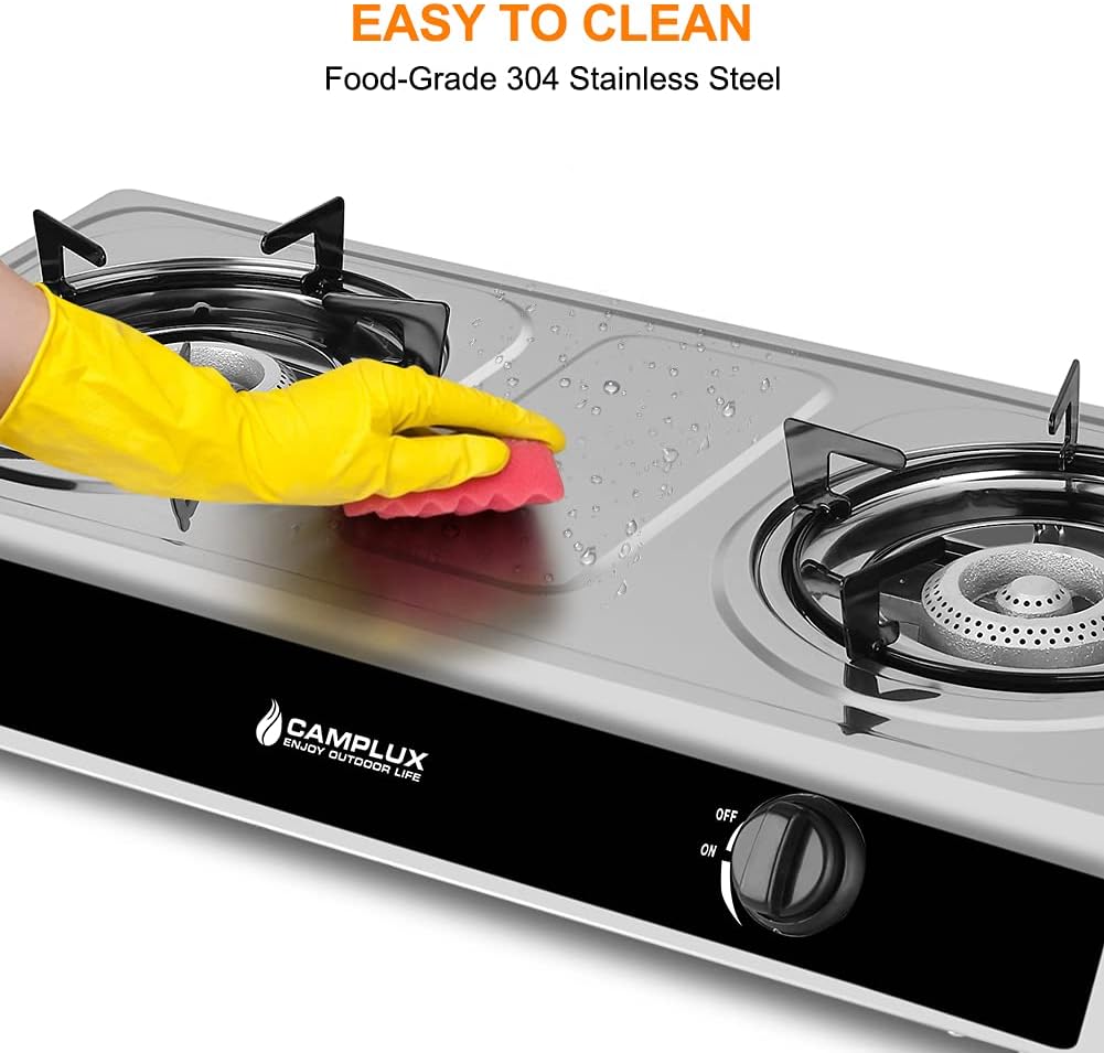 Stainless Steel 2 Burner Camping Stove with Auto Ignition R7199