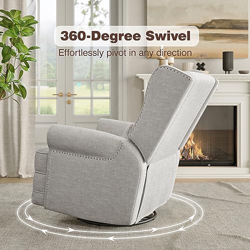 Beige Swivel Nursery Glider Recliner with Lumbar Pillow and Footrest K5166
