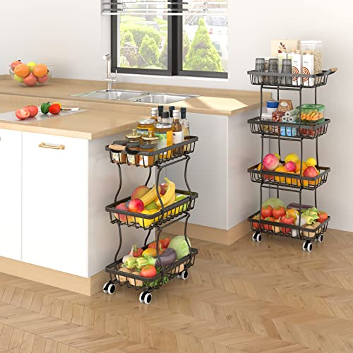 4 Tier Slim Metal Wire Fruit Basket on Wheels Z6760
