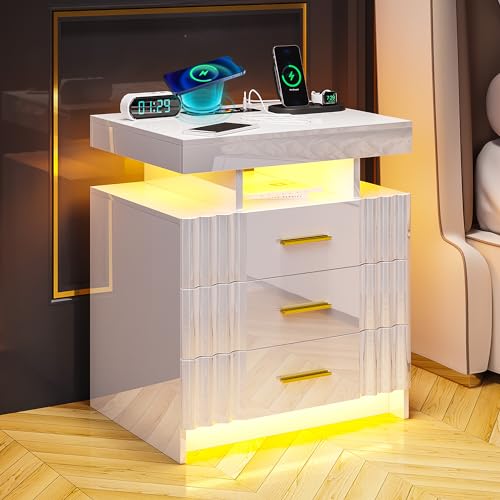 Black Nightstand with Charging Station and Storage Drawers X42243