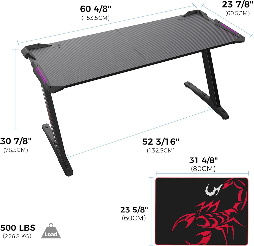 60 inch Z Shaped Gaming Desk with RGB LED Lights Z1896