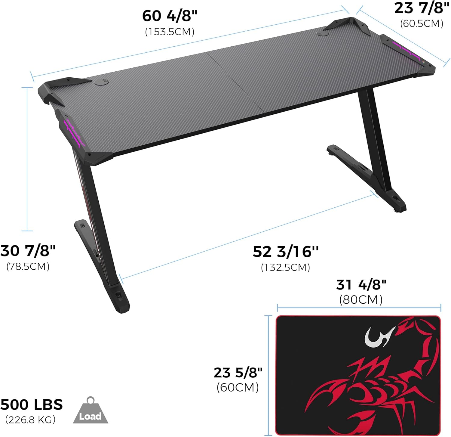 60 inch Z Shaped Gaming Desk with RGB LED Lights Z1896