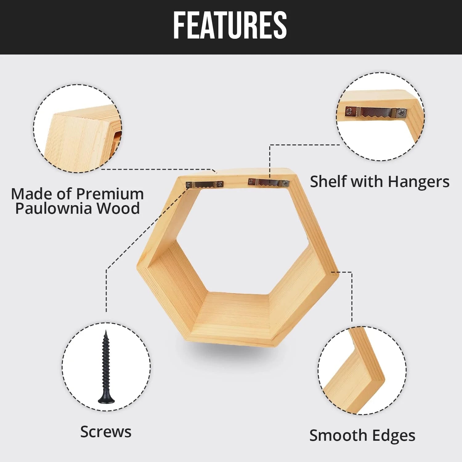 Set Of 3 Oak Hexagon Floating Shelves L75731