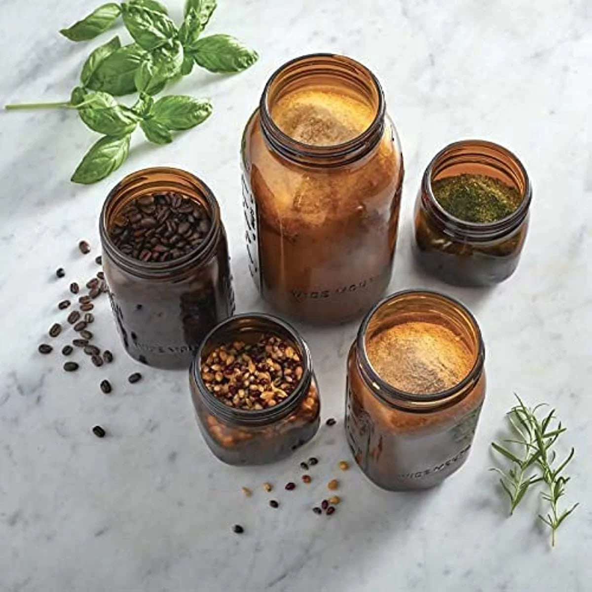 4 Pack 32Oz Amber Wide Mouth Glass Mason Jars with Airtight Lids and Bands N2890