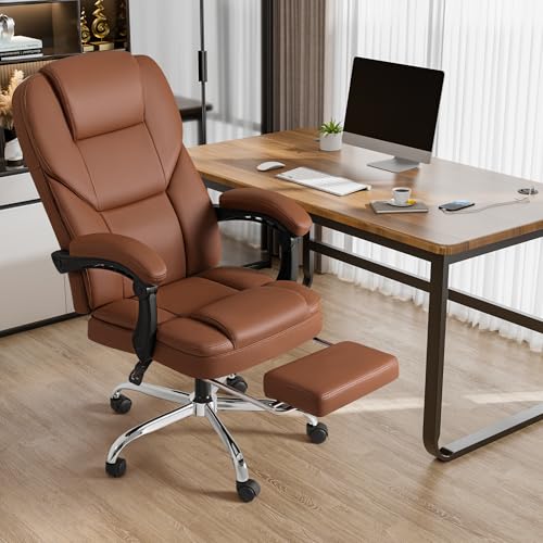 Brown Ergonomic High Back Leather Office Chair with Footrest K9590