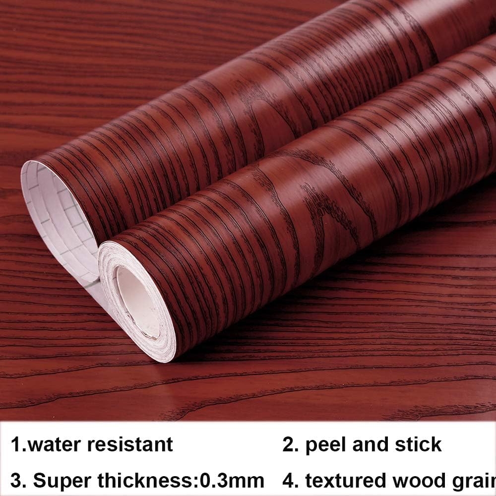 Faux Red Mahogany Wood Grain Contact Paper 15.7x117 Inches Q645