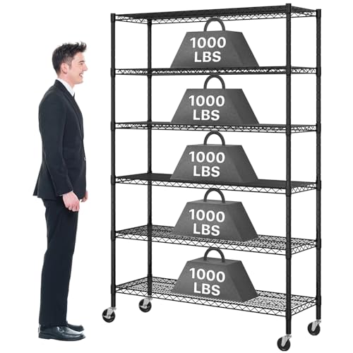 Black 6 Tier Steel Wire Shelving Unit with Wheels C784