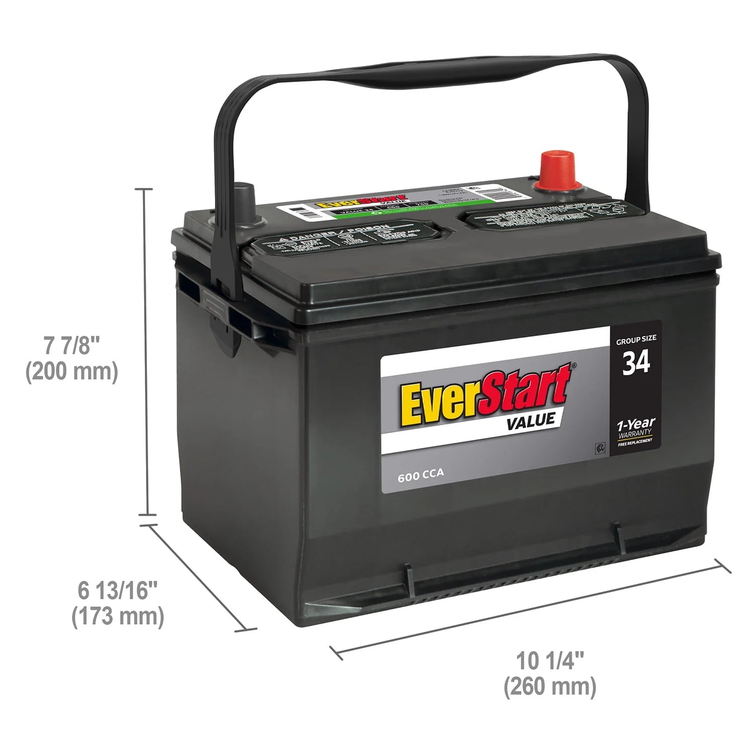 Group Size 34 12 Volt 600 CCA Lead Acid Automotive Battery N910