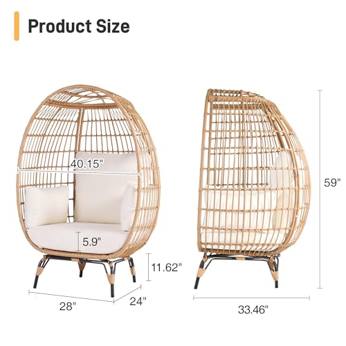 Ivory Oversized PE Wicker Egg Chair with 4 Cushions S9768