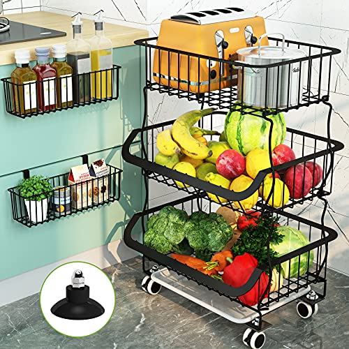 5 Tier Stackable Metal Wire Basket Cart with Rolling Wheels W399521