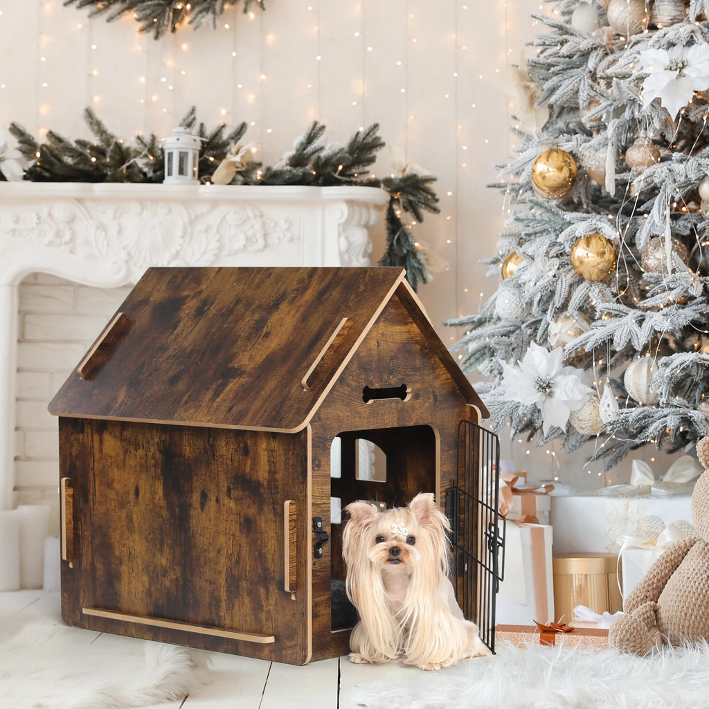 Brown Wooden Dog House with Door and Roof T945840