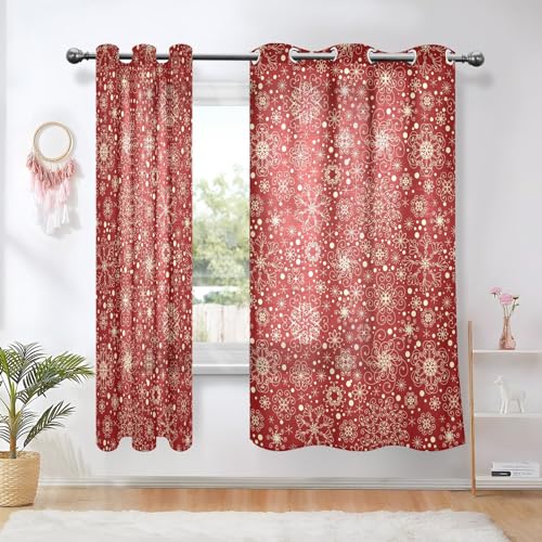 63 Inch Length Winter Snowflakes Pattern 2 Panel Curtains Q89249
