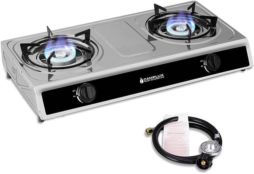 Stainless Steel 2 Burner Camping Stove with Auto Ignition R7199