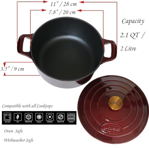 2.1 QT Enameled Cast Iron Dutch Oven with Lid X453