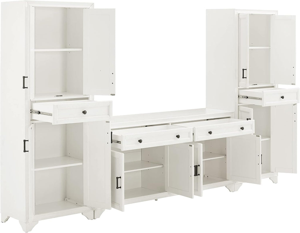 Distressed White 3-Piece Entertainment Set with Sideboard and 2 Storage Cabinets B91608