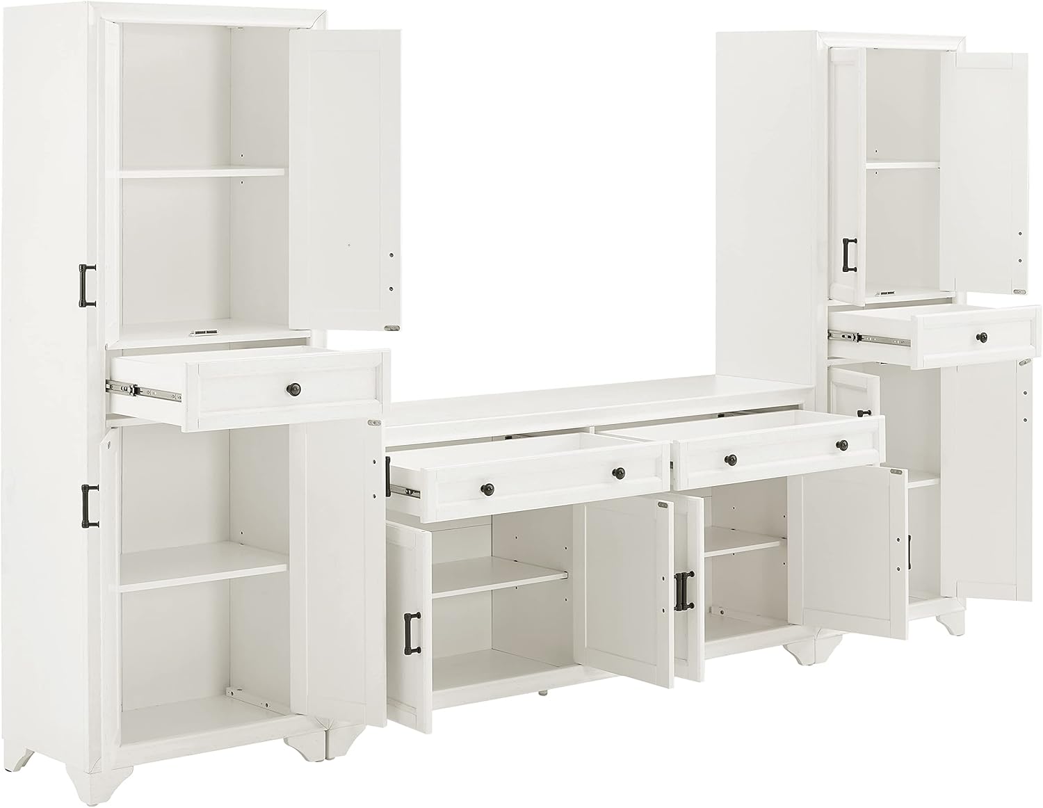 Distressed White 3-Piece Entertainment Set with Sideboard and 2 Storage Cabinets B91608