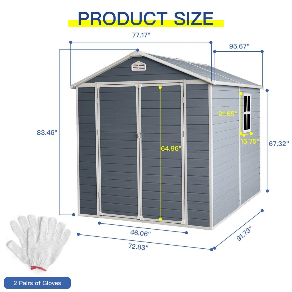 Gray 8' x 6' Outdoor Resin Storage Shed with Lockable Door A73292