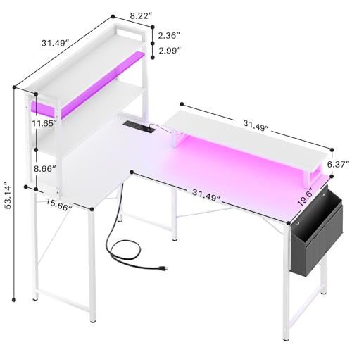 Black L Shaped Computer Desk with Bookshelf P2805