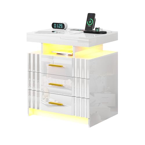 Black Nightstand with Charging Station and Storage Drawers X42243
