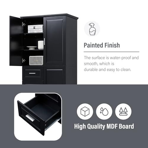 White 3 Door Tall Storage Cabinet with Adjustable Shelves and 3 Drawers H628
