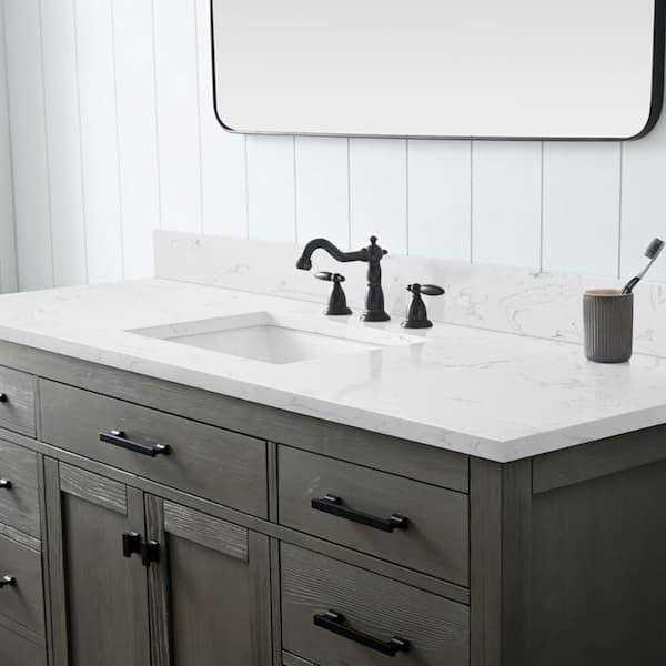 White Engineered Stone Composite Vanity Top with Single Sink Q34635