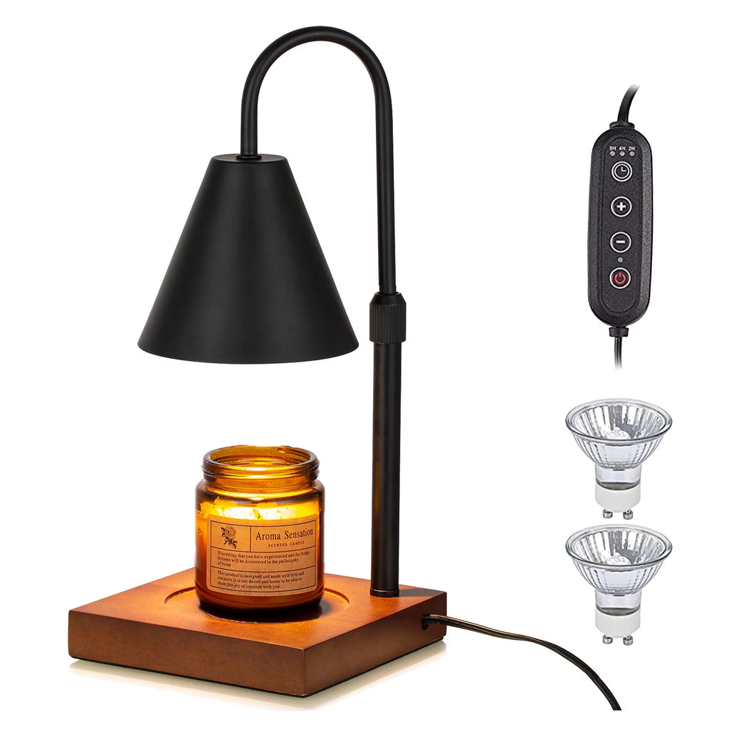 Black Walnut Electric Candle Warmer with Adjustable Height Dimmable Light 2 Bulbs F6143