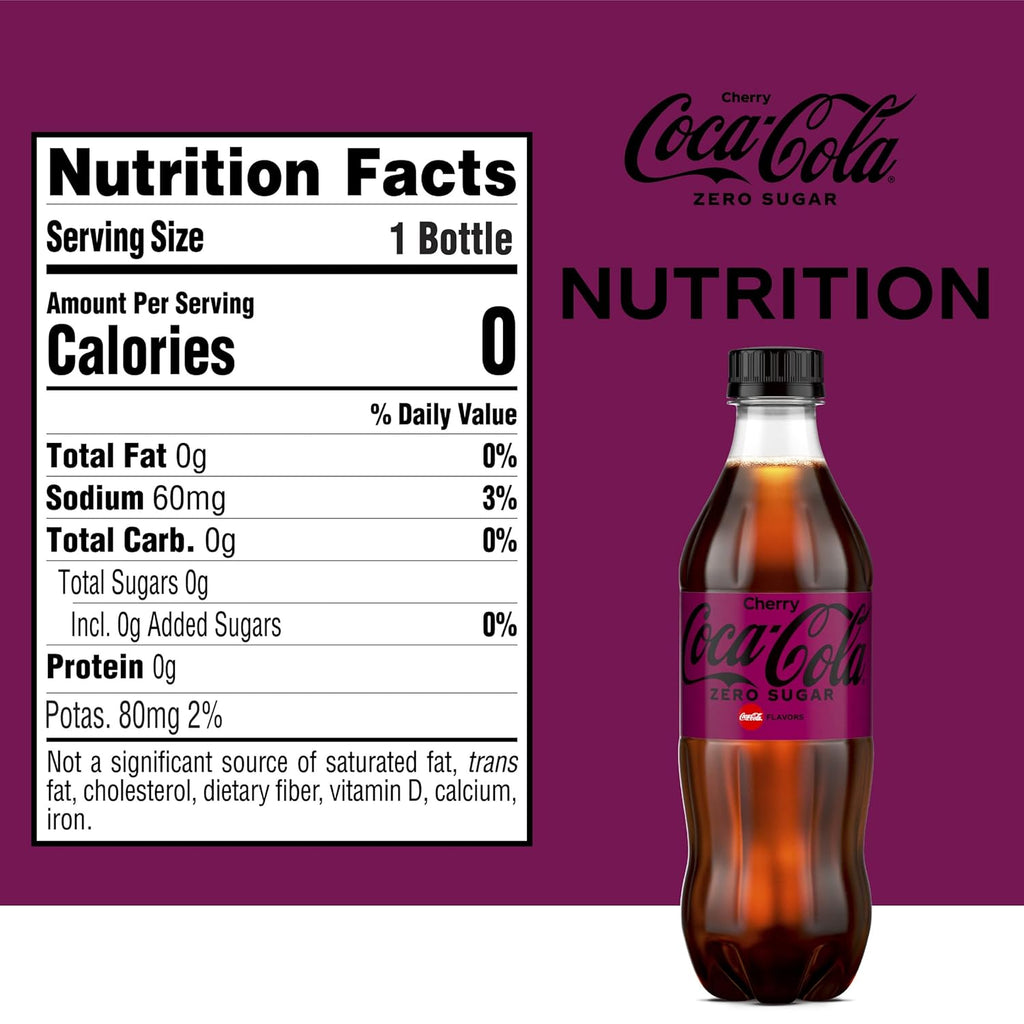 Cherry Coke Zero Sugar Soda Soft Drink, 16.9 fl oz, 12 Pack M948
